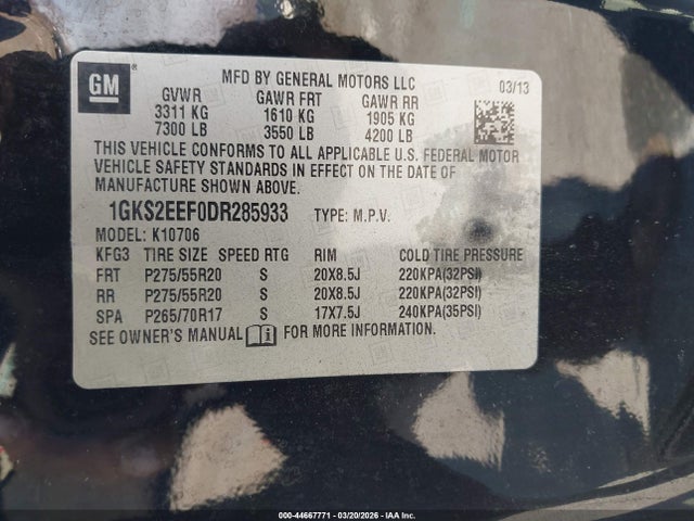 Продаж на аукціоні авто 2013 Gmc Yukon Denali, vin: 1GKS2EEF0DR285933, номер лоту: 44667771
