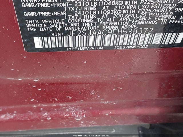 2014 Subaru Forester 2.5i მანქანა იყიდება აუქციონზე, vin: JF2SJAAC9EH538372, აუქციონის ნომერი: 44667781