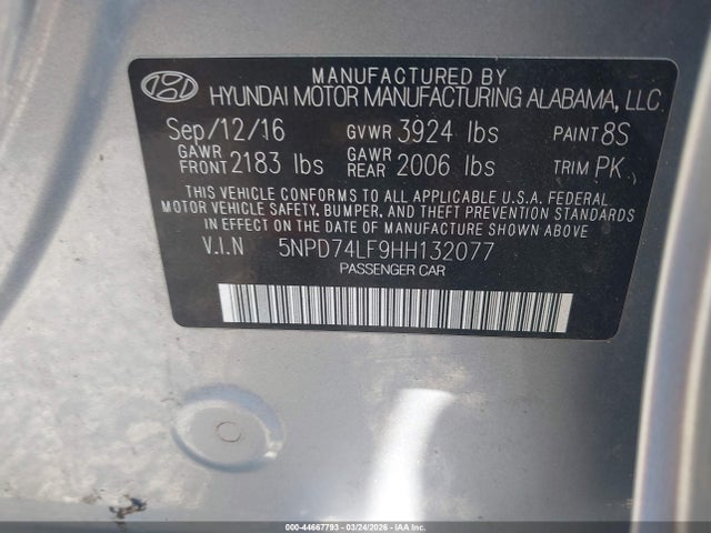 Hyundai ELANTRA SE 2017 5NPD74LF9HH132077 Image 9