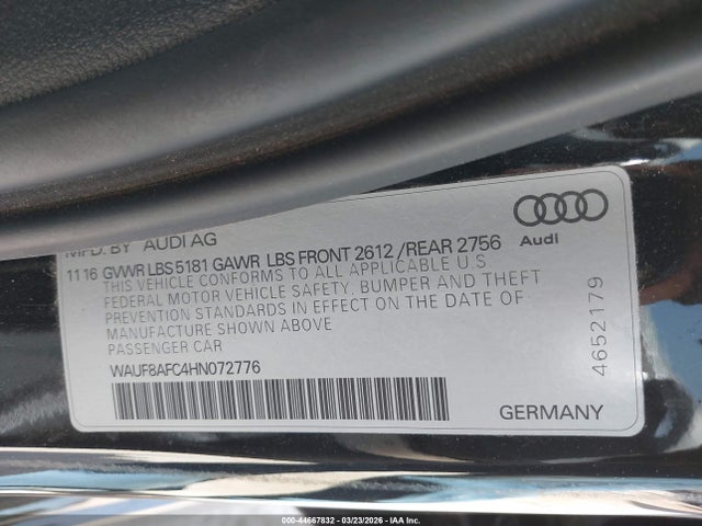Aukcja sprzedaży 2017 Audi A6 2.0t Premium, vin: WAUF8AFC4HN072776, numer aukcji: 44667832