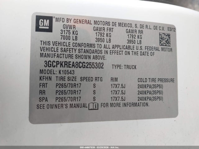 Aukcja sprzedaży 2012 Chevrolet Silverado 1500 Ls, vin: 3GCPKREA8CG255302, numer aukcji: 44667839