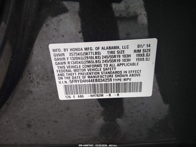 Aukcja sprzedaży 2014 Acura Mdx Technology Package, vin: 5FRYD4H44EB034259, numer aukcji: 44667843