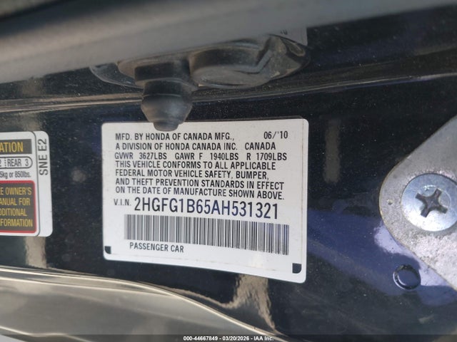 Aukcja sprzedaży 2010 Honda Civic Lx, vin: 2HGFG1B65AH531321, numer aukcji: 44667849