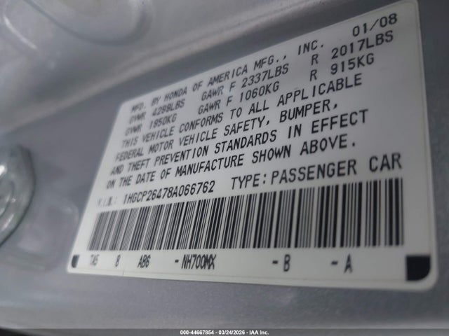 Продажа на аукционе авто 2008 Honda Accord 2.4 Lx-p, vin: 1HGCP26478A066762, номер лота: 44667854