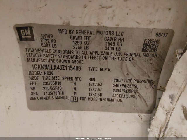 Aukcja sprzedaży 2018 Gmc Acadia Sle-2, vin: 1GKKNLLA4JZ115489, numer aukcji: 44667856
