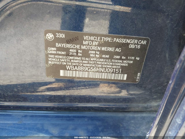 Продажа на аукционе авто 2017 Bmw 330i, vin: WBA8B9G56HNU09151, номер лота: 44667872