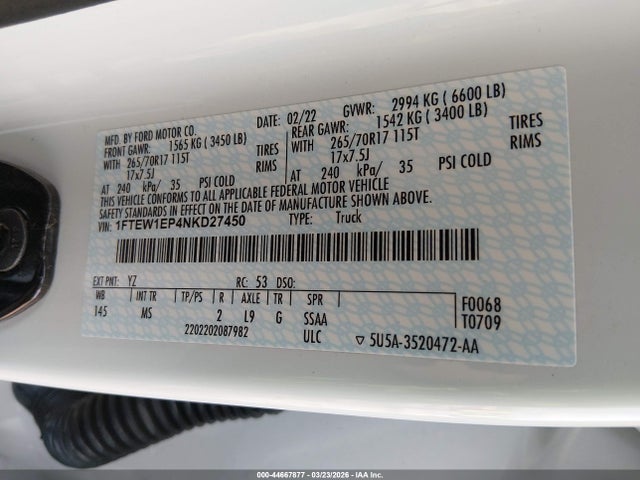 Ford F-150 Xlt 2022 1FTEW1EP4NKD27450 Image 9