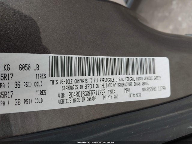 Продажа на аукционе авто 2015 Chrysler Town & Country Touring, vin: 2C4RC1BG0FR711727, номер лота: 44667901