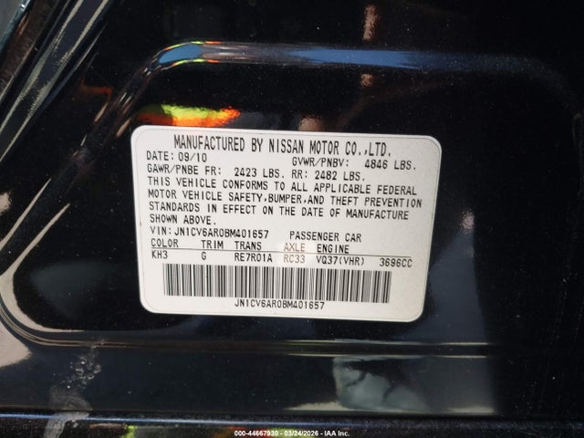 Aukcja sprzedaży 2011 Infiniti G37x, vin: JN1CV6AR0BM401657, numer aukcji: 44667930