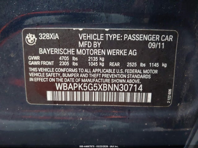 2011 BMW 328I WBAPK5G5XBNN30714 Photo 8