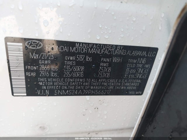 44667976 :رقم المزاد ، 5NMS24AJ9PH566217 vin ، 2023 Hyundai Santa Fe Sel مزاد بيع