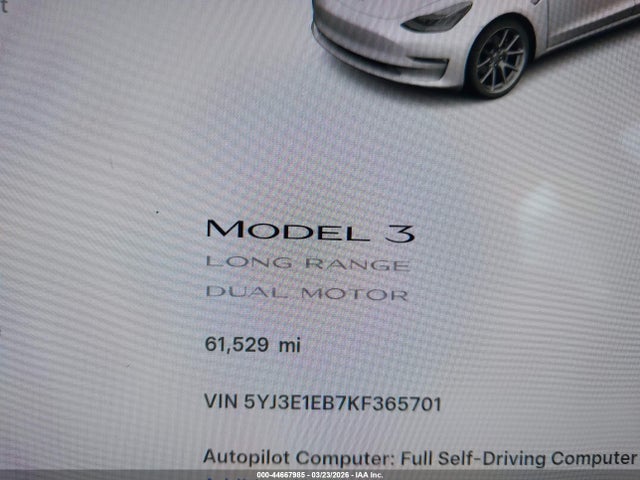 Aukcja sprzedaży 2019 Tesla Model 3 Long Range/performance, vin: 5YJ3E1EB7KF365701, numer aukcji: 44667985