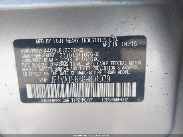 Продаж на аукціоні авто 2016 Subaru Wrx Premium, vin: JF1VA1E68G9801079, номер лоту: 44667990