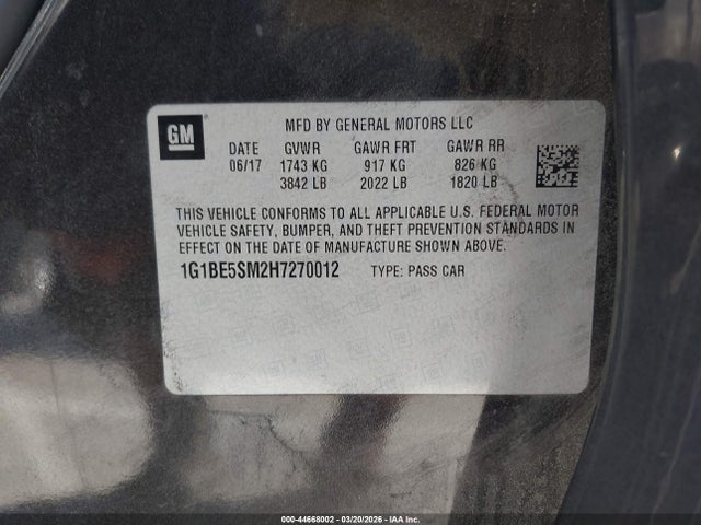 1G1BE5SM2H7270012 Chevrolet Cruze Lt Auto