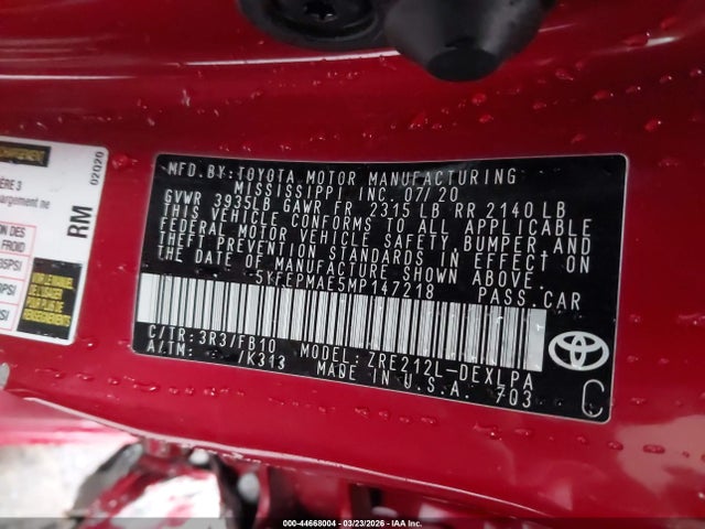 44668004 :رقم المزاد ، 5YFEPMAE5MP147218 vin ، 2021 Toyota Corolla Le مزاد بيع