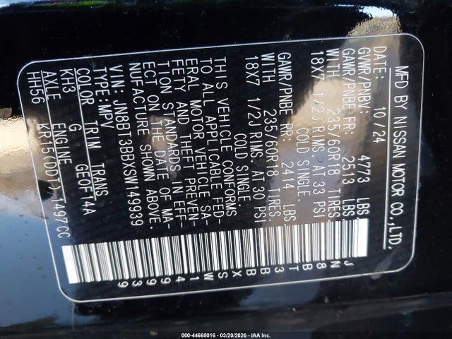 Продажа на аукционе авто 2025 Nissan Rogue Sv Intelligent Awd, vin: JN8BT3BBXSW149939, номер лота: 44668016