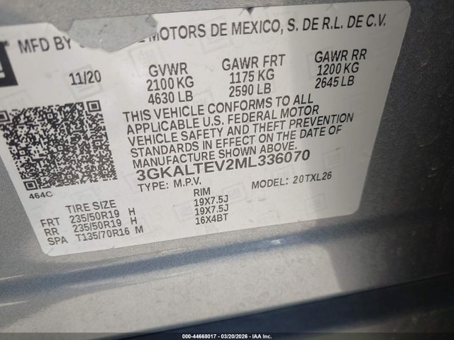 Продажа на аукционе авто 2021 Gmc Terrain Awd Sle, vin: 3GKALTEV2ML336070, номер лота: 44668017