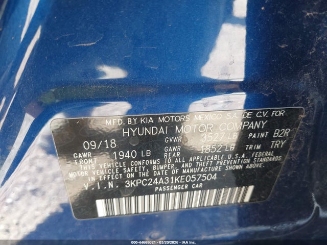 Продаж на аукціоні авто 2019 Hyundai Accent Se, vin: 3KPC24A31KE057504, номер лоту: 44668021