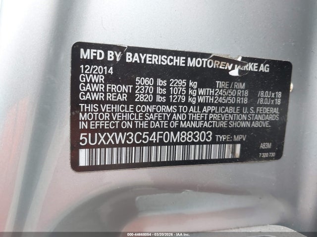5UXXW3C54F0M88303 BMW X4 Xdrive28i