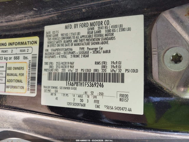 Продаж на аукціоні авто 2015 Ford Mustang Ecoboost, vin: 1FA6P8TH1F5369246, номер лоту: 44668118