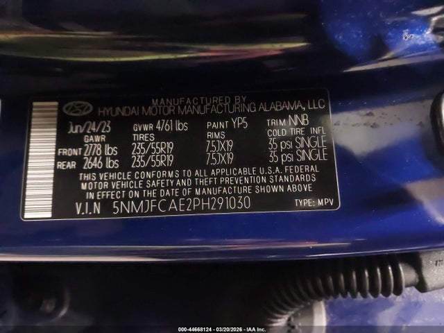 44668124 :رقم المزاد ، 5NMJFCAE2PH291030 vin ، 2023 Hyundai Tucson Sel مزاد بيع