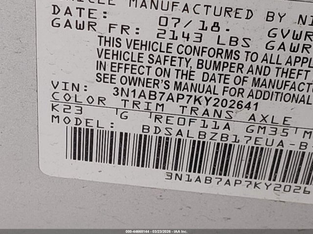 3N1AB7AP7KY202641 Nissan SENTRA S