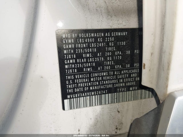 Aukcja sprzedaży 2014 Volkswagen Tiguan Se, vin: WVGBV3AX9EW526747, numer aukcji: 44668153