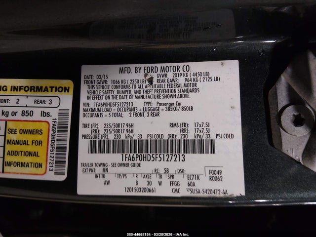 Aukcja sprzedaży 2015 Ford Fusion Se, vin: 1FA6P0HD5F5127213, numer aukcji: 44668154