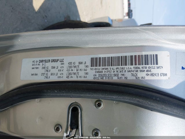 Продаж на аукціоні авто 2012 Ram 2500 Slt, vin: 3C6UD5DL5CG119032, номер лоту: 44668168