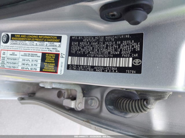2017 Toyota Camry Se მანქანა იყიდება აუქციონზე, vin: 4T1BF1FK9HU702114, აუქციონის ნომერი: 44668171