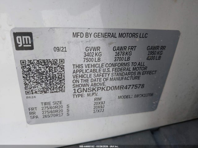 2021 CHEVROLET TAHOE 1GNSKPKD0MR477578 Photo 8