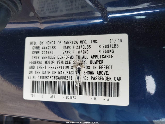 Продаж на аукціоні авто 2016 Acura Tlx, vin: 19UUB1F36GA006216, номер лоту: 44668199