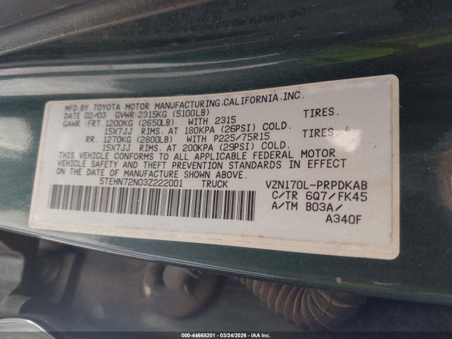 2003 TOYOTA TACOMA 5TEHN72N03Z222001 Photo 8