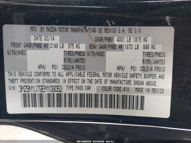 Продажа на аукционе авто 2014 Mazda Mazda3 I Sport, vin: 3MZBM1U79EM109052, номер лота: 44668225