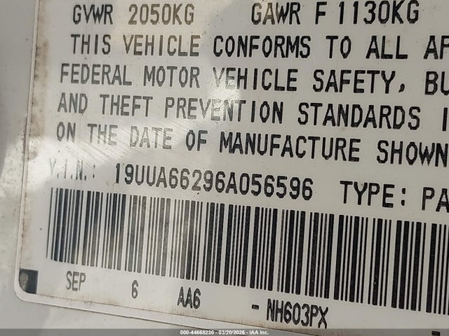 Продаж на аукціоні авто 2006 Acura Tl, vin: 19UUA66296A056596, номер лоту: 44668230