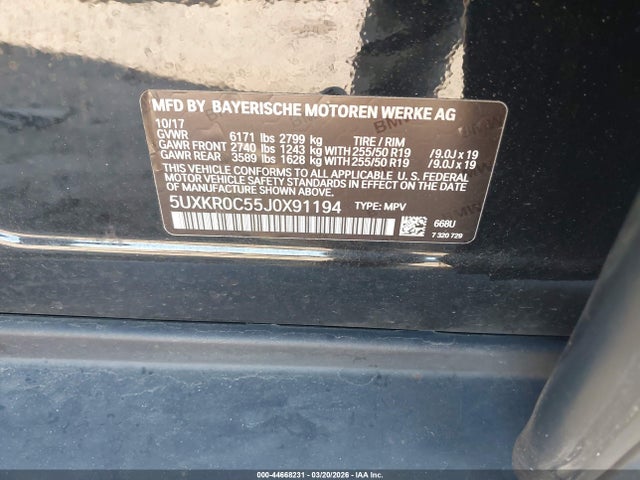 44668231 :رقم المزاد ، 5UXKR0C55J0X91194 vin ، 2018 Bmw X5 Xdrive35i مزاد بيع