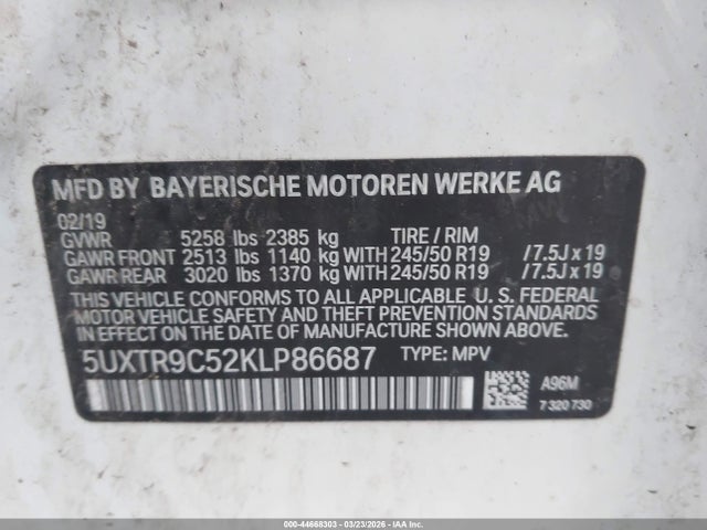 2019 BMW X3 5UXTR9C52KLP86687 Photo 8