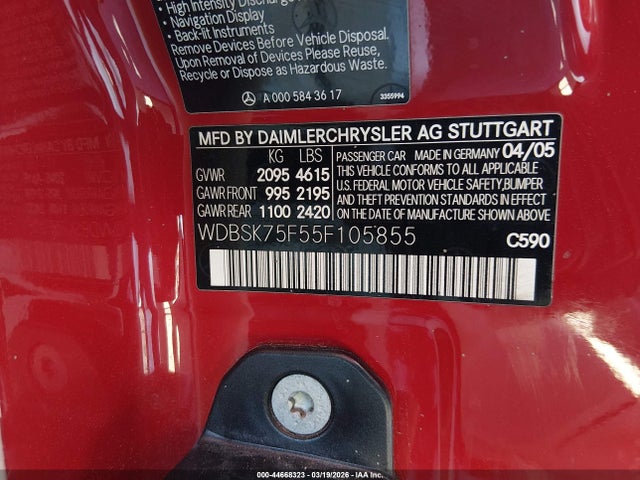 2005 MERCEDES-BENZ SL 500 WDBSK75F55F105855 Photo 8