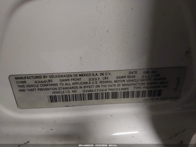 Продаж на аукціоні авто 2007 Volkswagen Jetta Gli, vin: 3VWWJ71K47M031885, номер лоту: 44668328