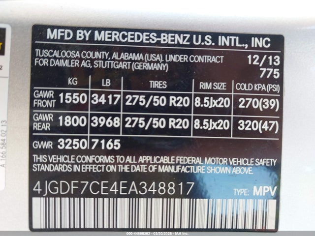 Aukcja sprzedaży 2014 Mercedes-benz Gl 450 4matic, vin: 4JGDF7CE4EA348817, numer aukcji: 44668362