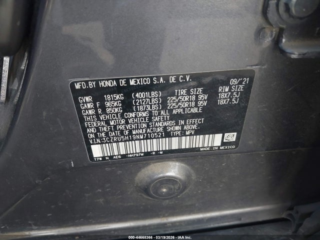 3CZRU5H19NM710521 Honda Hr-v 2wd Sport