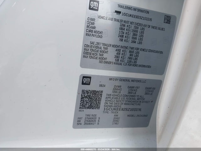 Продажа на аукционе авто 2025 Chevrolet Silverado 1500 4wd  Short Bed Rst, vin: 1GCUKEE82SZ103376, номер лота: 44668370