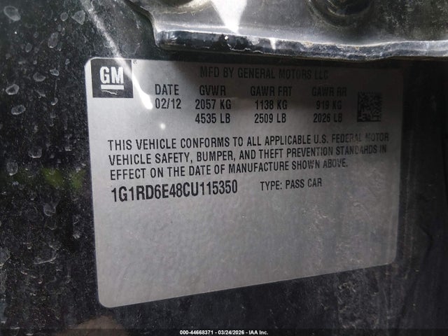 2012 Chevrolet Volt მანქანა იყიდება აუქციონზე, vin: 1G1RD6E48CU115350, აუქციონის ნომერი: 44668371