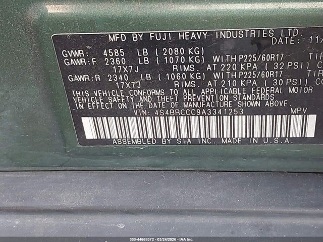 Продаж на аукціоні авто 2010 Subaru Outback 2.5i Premium, vin: 4S4BRCCC9A3341253, номер лоту: 44668372