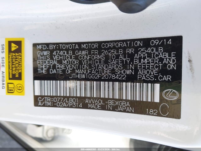 2015 LEXUS ES 300H JTHBW1GG2F2078422 Photo 8