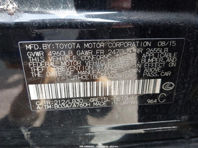 Продажа на аукционе авто 2015 Lexus Gs 350, vin: JTHCE1BL8FA009106, номер лота: 44668403