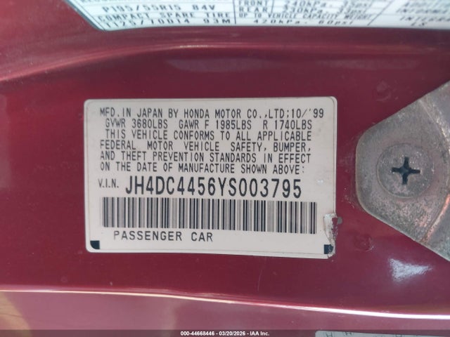 2000 ACURA INTEGRA JH4DC4456YS003795 Photo 8