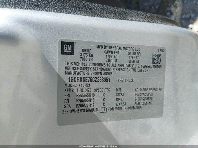 Продажа на аукционе авто 2012 Chevrolet Silverado 1500 Lt, vin: 1GCRKSE76CZ233951, номер лота: 44668471
