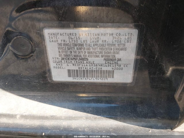 3N1CN7AP6FL949229 Nissan Versa 1.6 S/1.6 S+/1.6 Sl/1.6 Sv