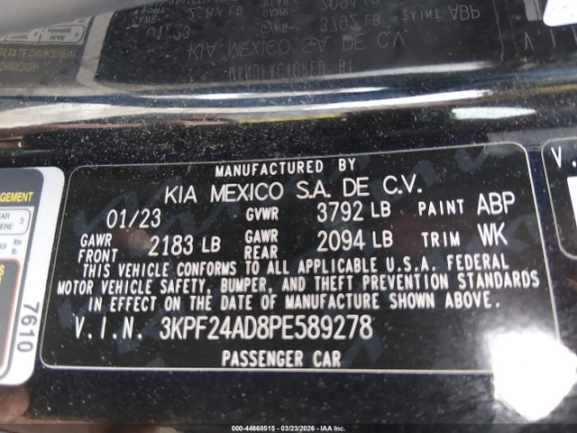 44668515 :رقم المزاد ، 3KPF24AD8PE589278 vin ، 2023 Kia Forte Lxs مزاد بيع